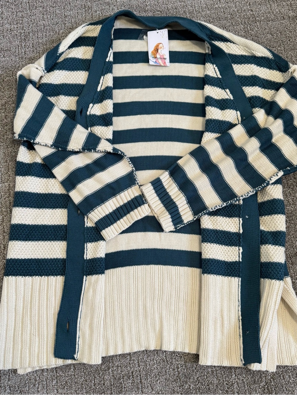 NWT PRETTYGARDEN Oversized Striped Cardigan Knit Sweater XL